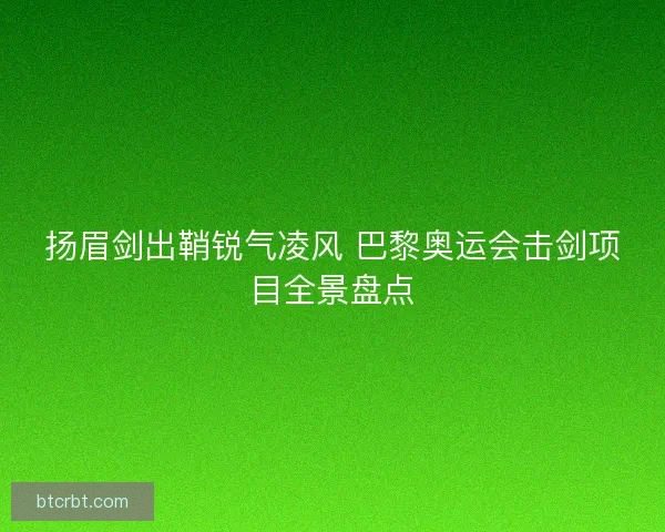 扬眉剑出鞘锐气凌风 巴黎奥运会击剑项目全景盘点